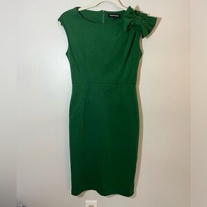 Women’s Fitted Sleeveless Green Midi Sheath Dress with Bow Size S